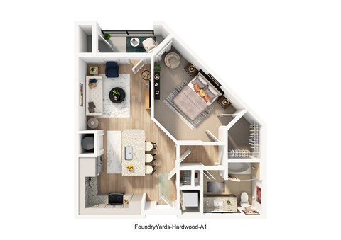 Floor plan for 1 bed, 1 bath, 692 sqft